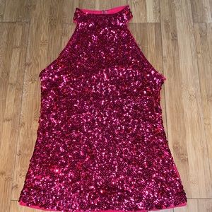 Pink sequin halter top